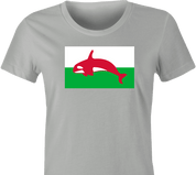 funny wales flag whale t-shirt women's grey