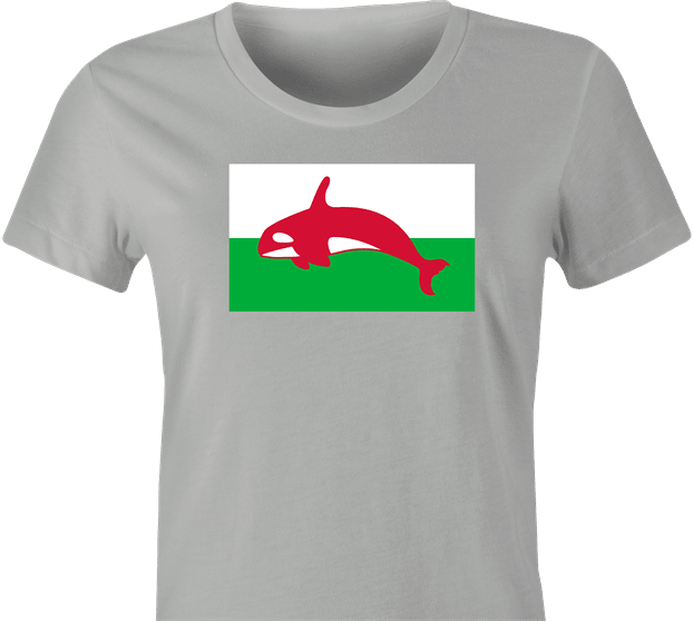 funny wales flag whale t-shirt women's grey