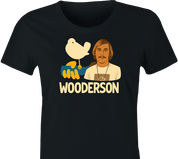 hilarious Wooderson dazed and confused woodstock music festival mashup t-shirt women's black