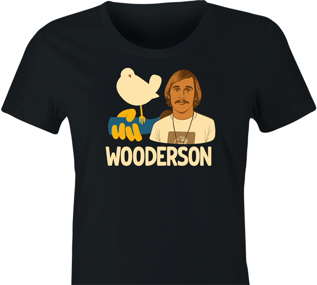 hilarious Wooderson dazed and confused woodstock music festival mashup t-shirt women's black