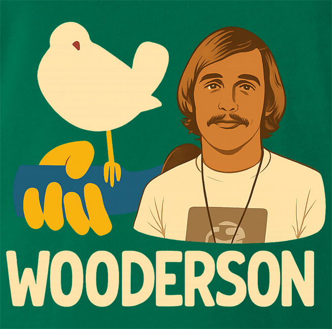 hilarious Wooderson dazed and confused woodstock music festival mashup t-shirt men's green