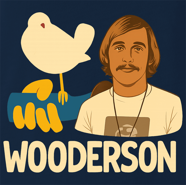 hilarious Wooderson dazed and confused woodstock music festival mashup t-shirt men's navy blue