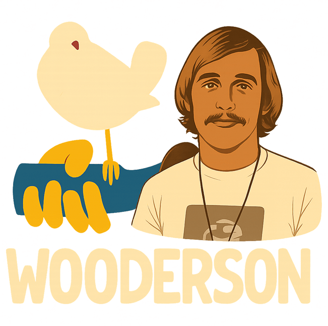 hilarious Wooderson dazed and confused woodstock music festival mashup t-shirt men's white