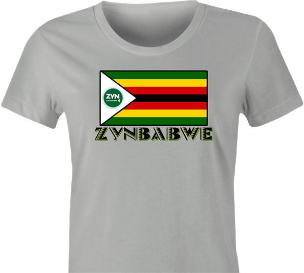 funny zyn nicotine pouch zimbabwe flag mashup t-shirt women's gray