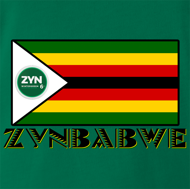 funny zyn nicotine pouch zimbabwe flag mashup t-shirt men's green