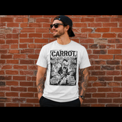 Punk rock carrot character with mohawk playing guitar on a vintage concert poster
