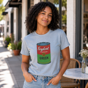 Soylent Green pop art soup can parody graphic on a white apparel design