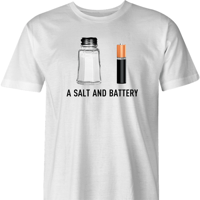 funny pun a salt and battery t-shirt men's white 