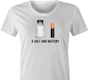 funny pun a salt and battery a salt and battery t-shirt white women's