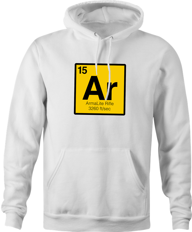 Funny AR-15 periodic table of the elements parody men's white hoodie