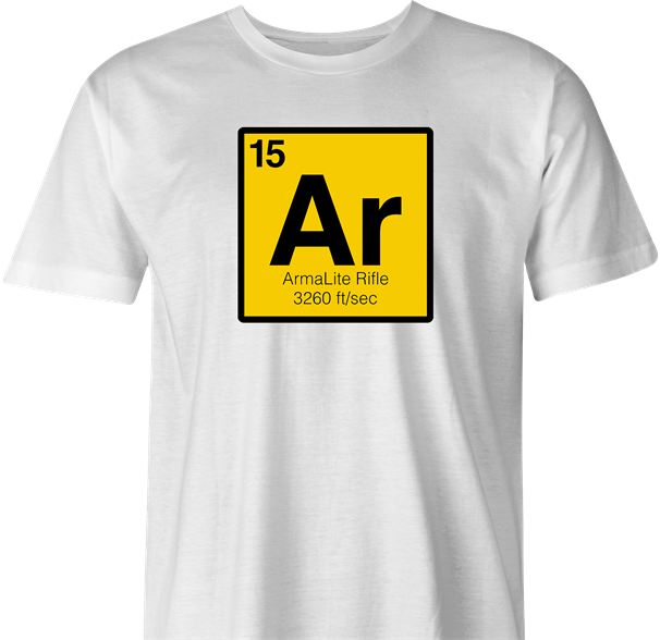 Funny AR-15 periodic table of the elements parody men's white t-shirt