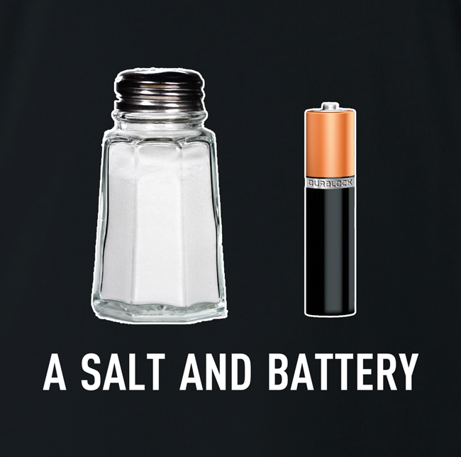 funny pun a salt and battery a salt and battery t-shirt black