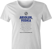 North Korean Absolute Absolun Vodka kim jong un women's white t-shirt