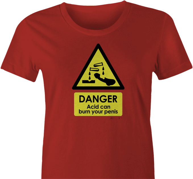 Weird acid hazard burn women's red t-shirt