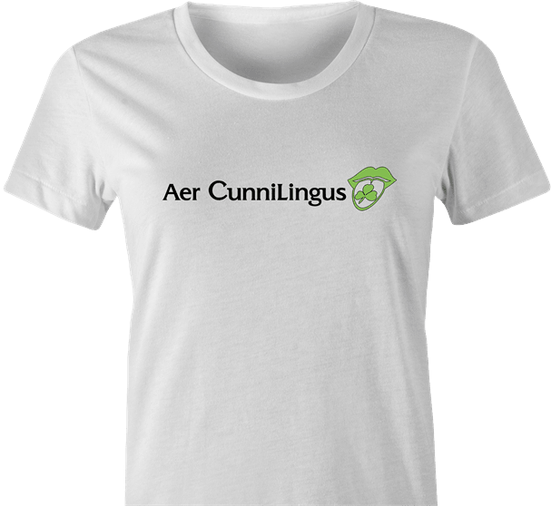 Funny sexy air cunnilingus parody white women's t-shirt 