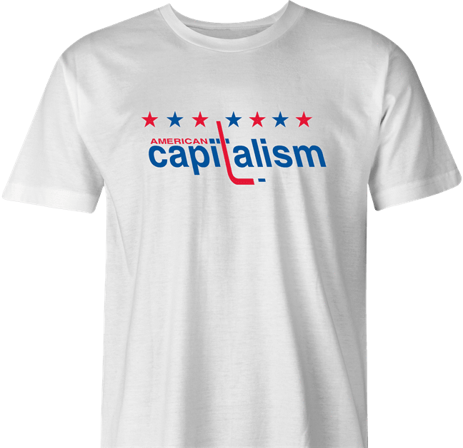 funny capitalism hockey logo t-shirt white men's 