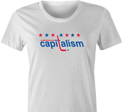 funny capitalism hockey logo t-shirt white women's 