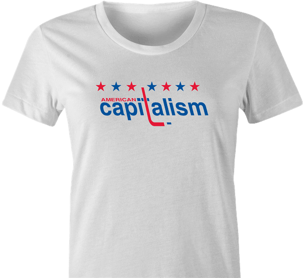 funny capitalism hockey logo t-shirt white women's 