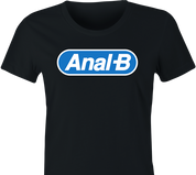 funny anal b women's black parody t-shirt 