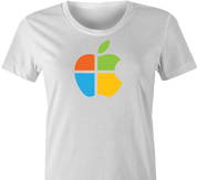 funny computer operating system mashup t-shirt women's white