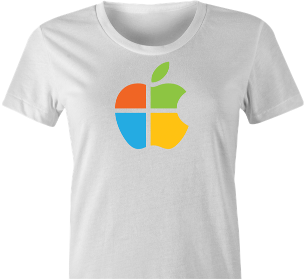 funny computer operating system mashup t-shirt women's white