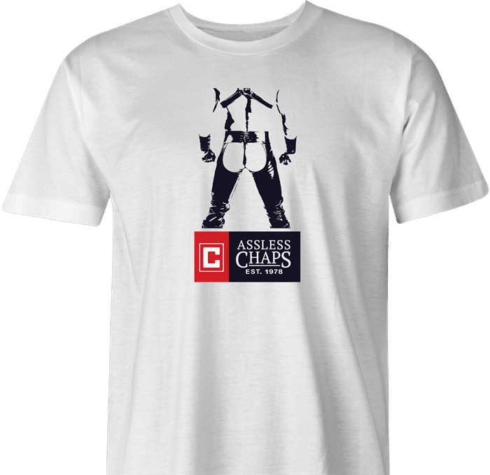 Assless Chaps Funny Parody men's t-shirt white 