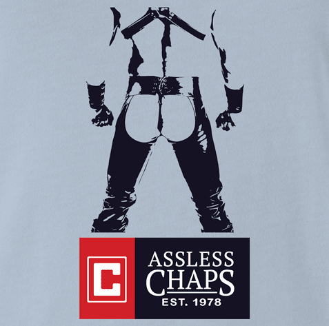 Assless Chaps Funny Parody men's t-shirt light blue 