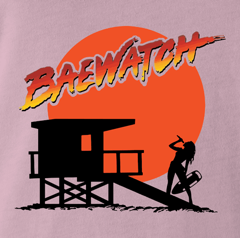 funny bae lifeguard t-shirt men's pink