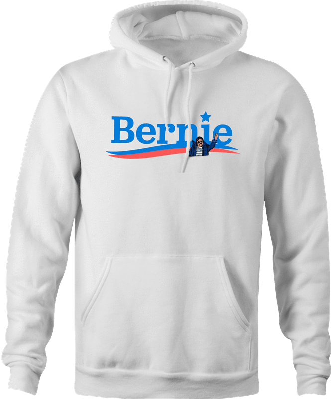 funny bernie sanders logo parody hoodie men's white 