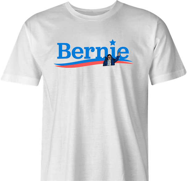 funny bernie sanders logo parody t-shirt men's white 