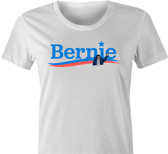 funny bernie sanders logo parody t-shirt women's white 
