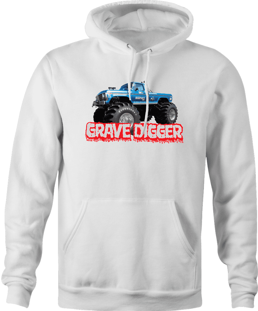 funny misspelled monster truck hoodie men's white