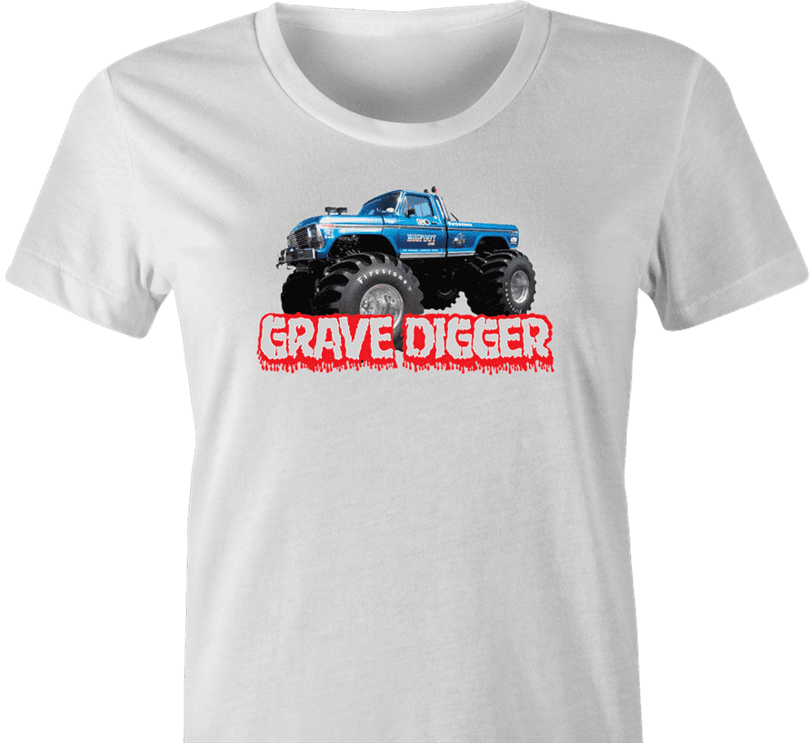 funny misspelled monster truck t-shirt women's white