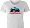 funny misspelled monster truck t-shirt women's white