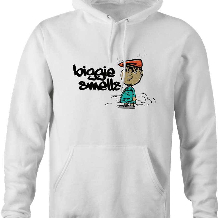 Funny Notorious BIG stinks Biggie Smells white hoodie