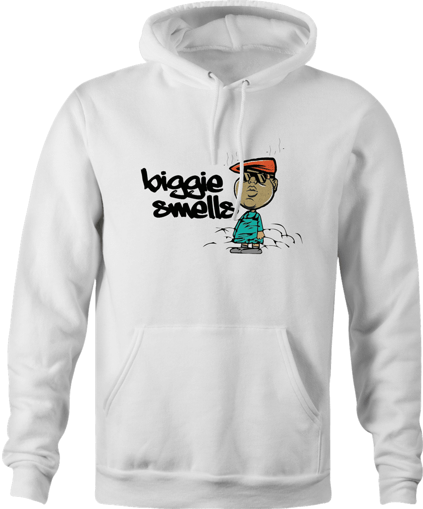 Funny Notorious BIG stinks Biggie Smells white hoodie