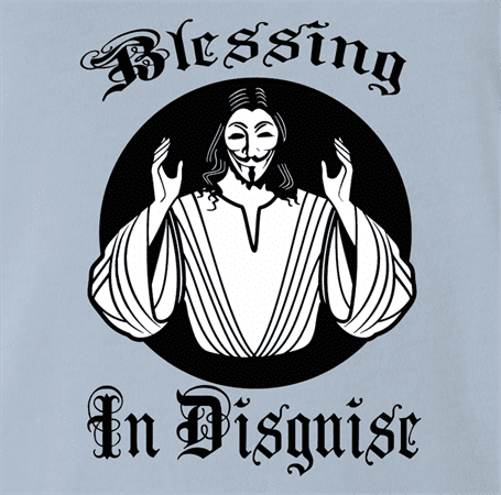 funny religion blessing in disguise light blue t-shirt