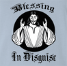 funny religion blessing in disguise light blue t-shirt