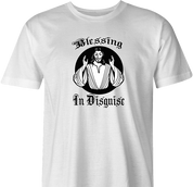 funny religion blessing in disguise t-shirt white men's