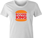 funny booger nose picking hamburger cheeseburger t-shirt women's white