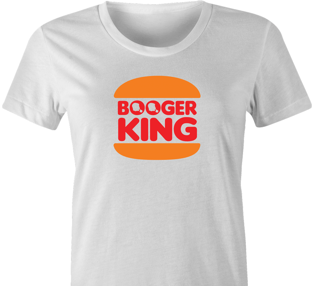funny booger nose picking hamburger cheeseburger t-shirt women's white