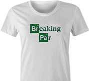 funny periodic table breaking par t-shirt for scratch golfers women's white
