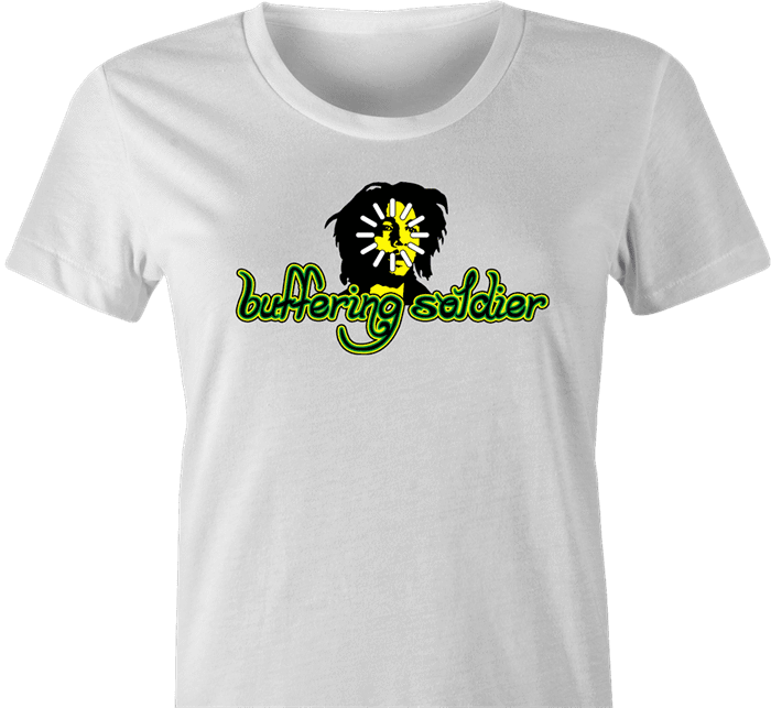 funny Buffering Soldier reggae music women's white t-shirt 