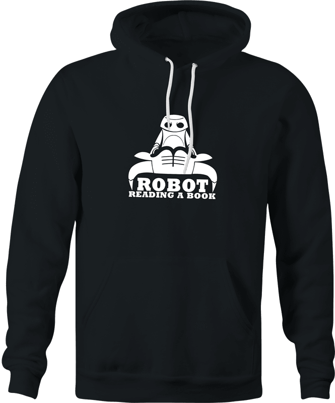 funny Robot Reading A Book Bull Logo Parody black hoodie