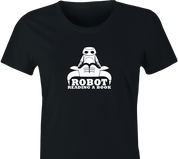 funny Robot Reading A Book Bull Logo Parody women's black