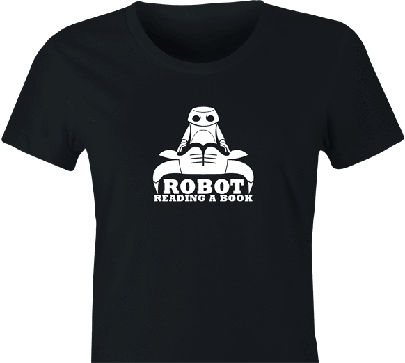 funny Robot Reading A Book Bull Logo Parody women's black