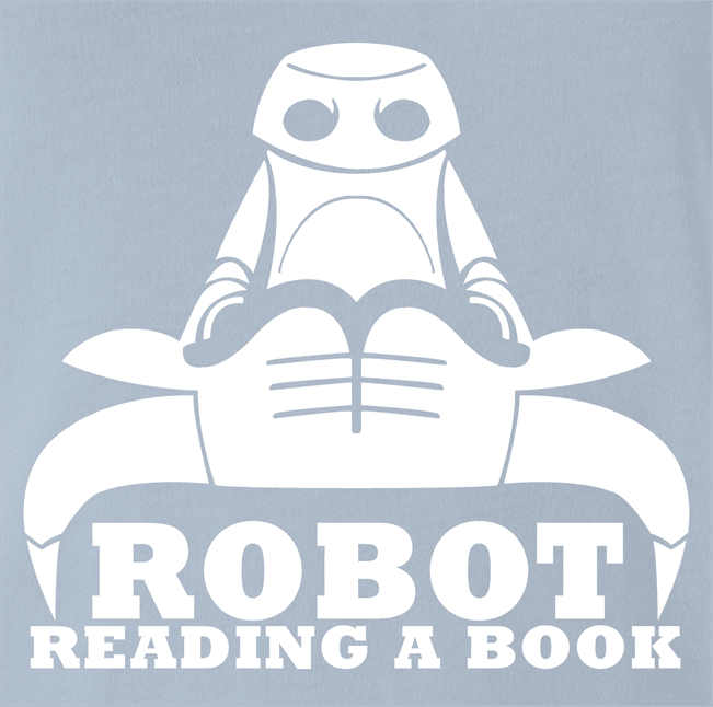 funny Robot Reading A Book Bull Logo Parody Light Blue T-Shirt