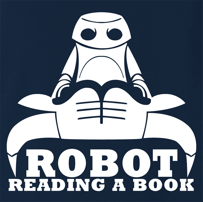 funny Robot Reading A Book Bull Logo Parody Navy t-shirt