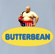 funny Butterbean Heavy Weight Boxer Butterball Mashup light blue t-shirt