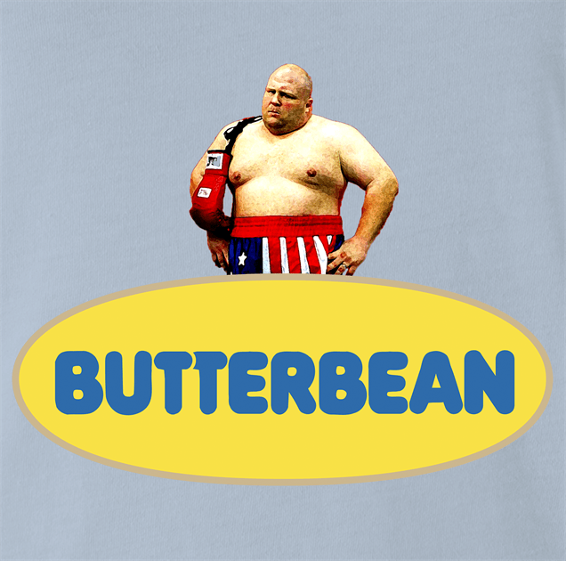 funny Butterbean Heavy Weight Boxer Butterball Mashup light blue t-shirt